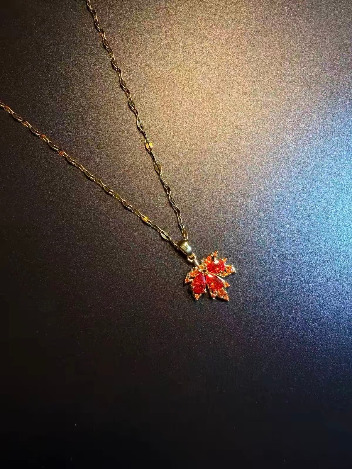 Ruby Maple Leaf Necklace