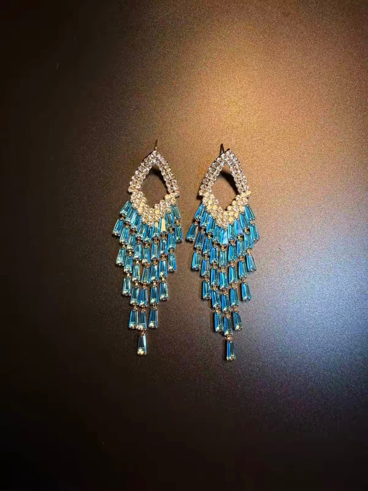Aqua Crystal Fringe Earrings
